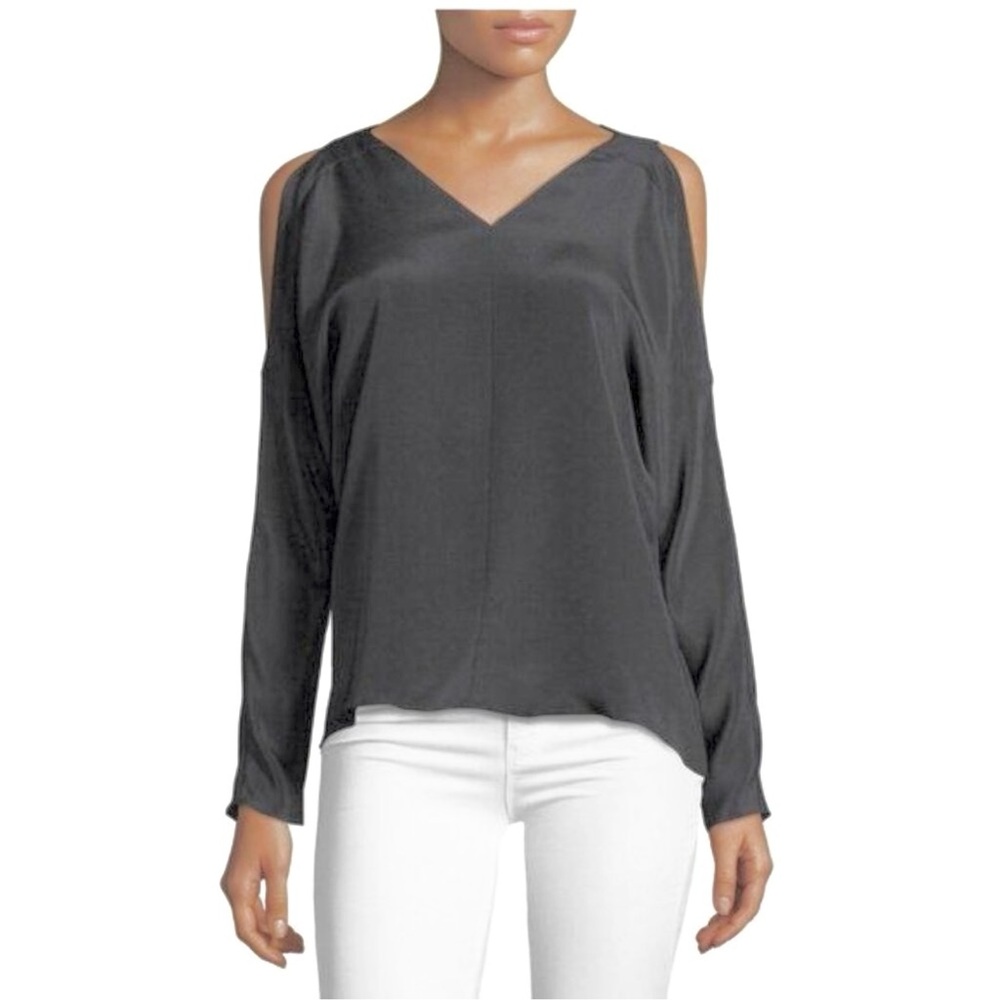 Ramy Brook Riley Cold Shoulder Long Sleeve Top Grey Size L